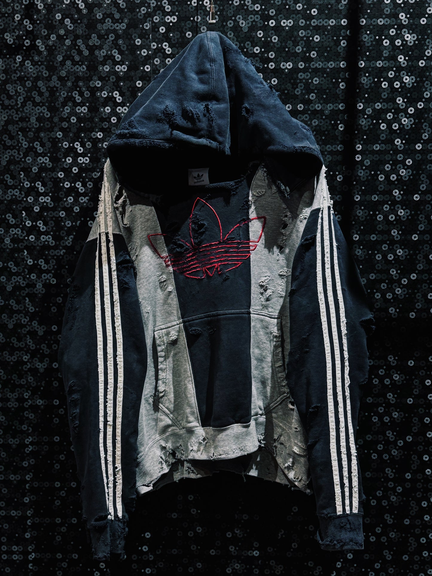 【ÆIEM】original”boro”remake adidas Trefoil Shadow Stripe Pullover Hoodie