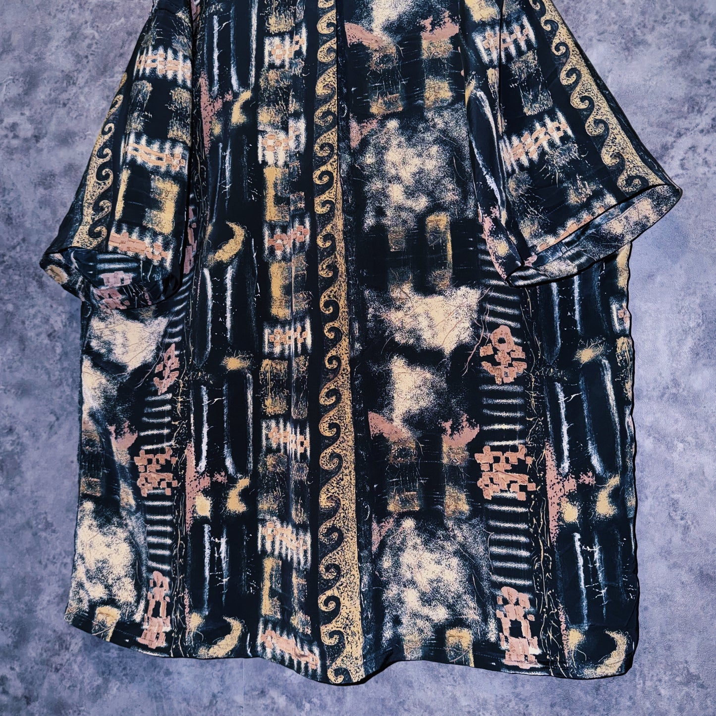 【doppio】vintage ethnic pattern print design open collar shirt