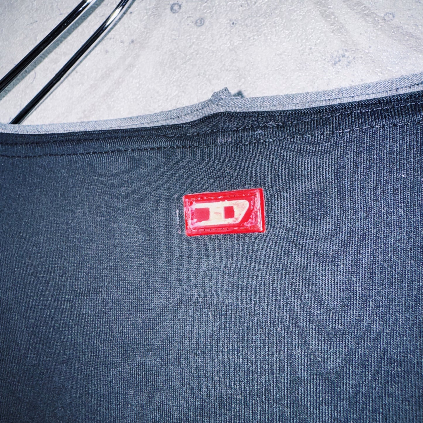 "DIESEL"coating like design box silhouette T shirt