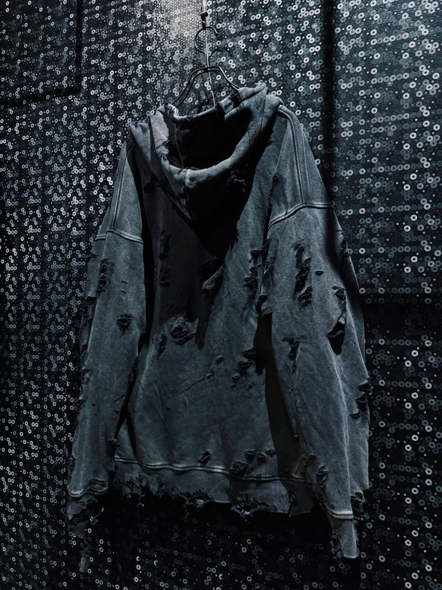 【ÆIEM】original “boro” remake Dennis Rodman “FALSE GOD” Destroy Pullover hoodie