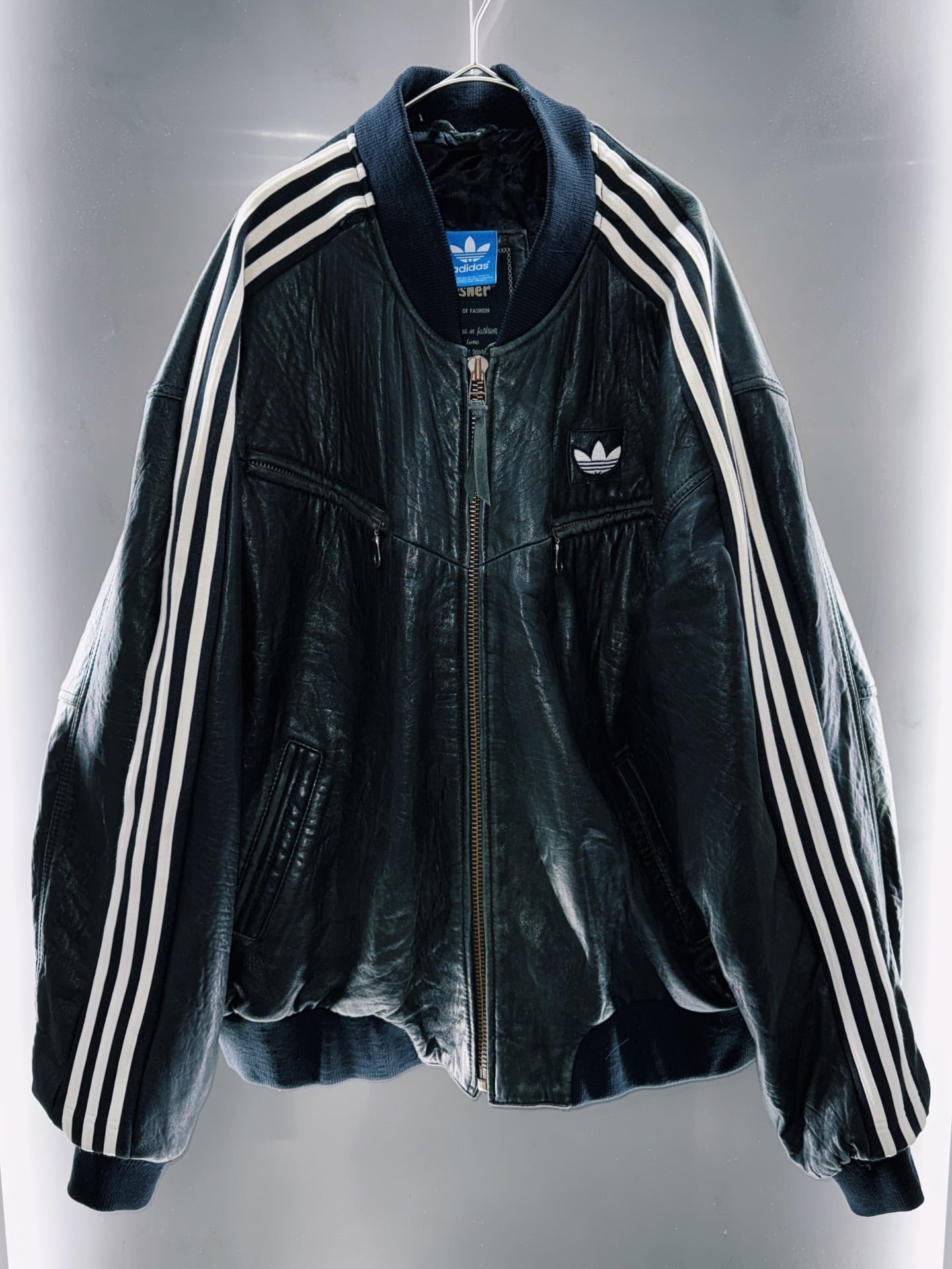 special “original re:make” vintage adidas × vintage leather jacket three stripe edition