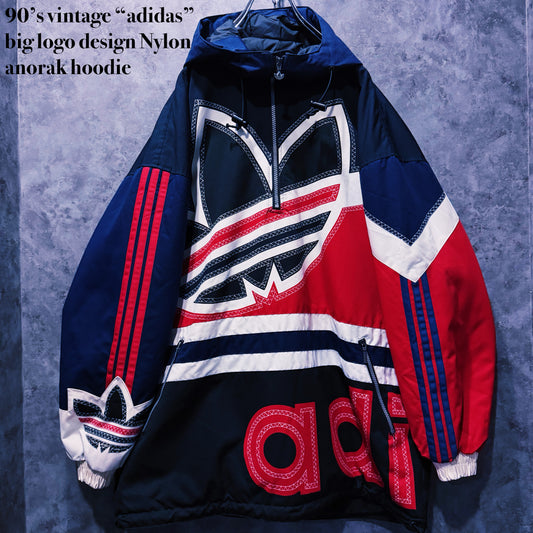 【doppio】90’s vintage “adidas” big logo design Nylon anorak hoodie