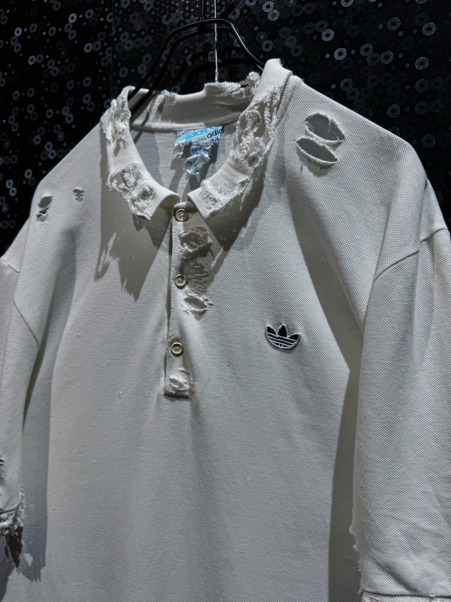 【ÆIEM】original”boro”remake adidas Trefoil Destroy Polo Shirt “white DUST”