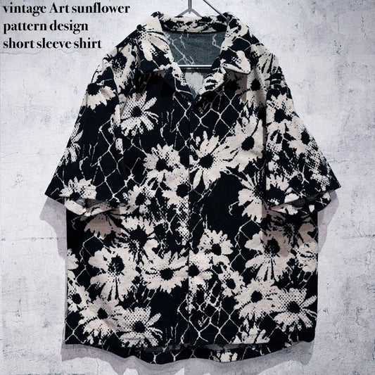 vintage Art sunflower pattern design short sleeve shirt