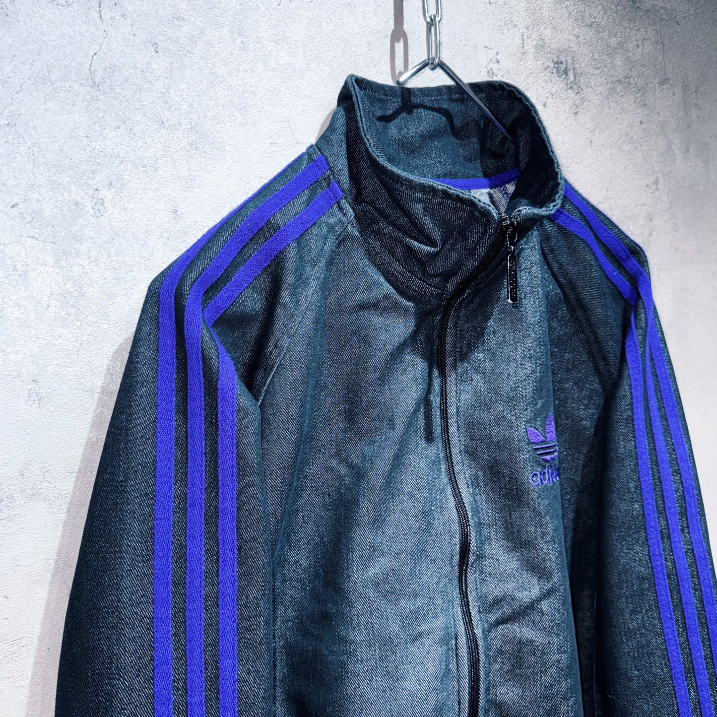 special"ADIDAS"denim material stand neck track jacket