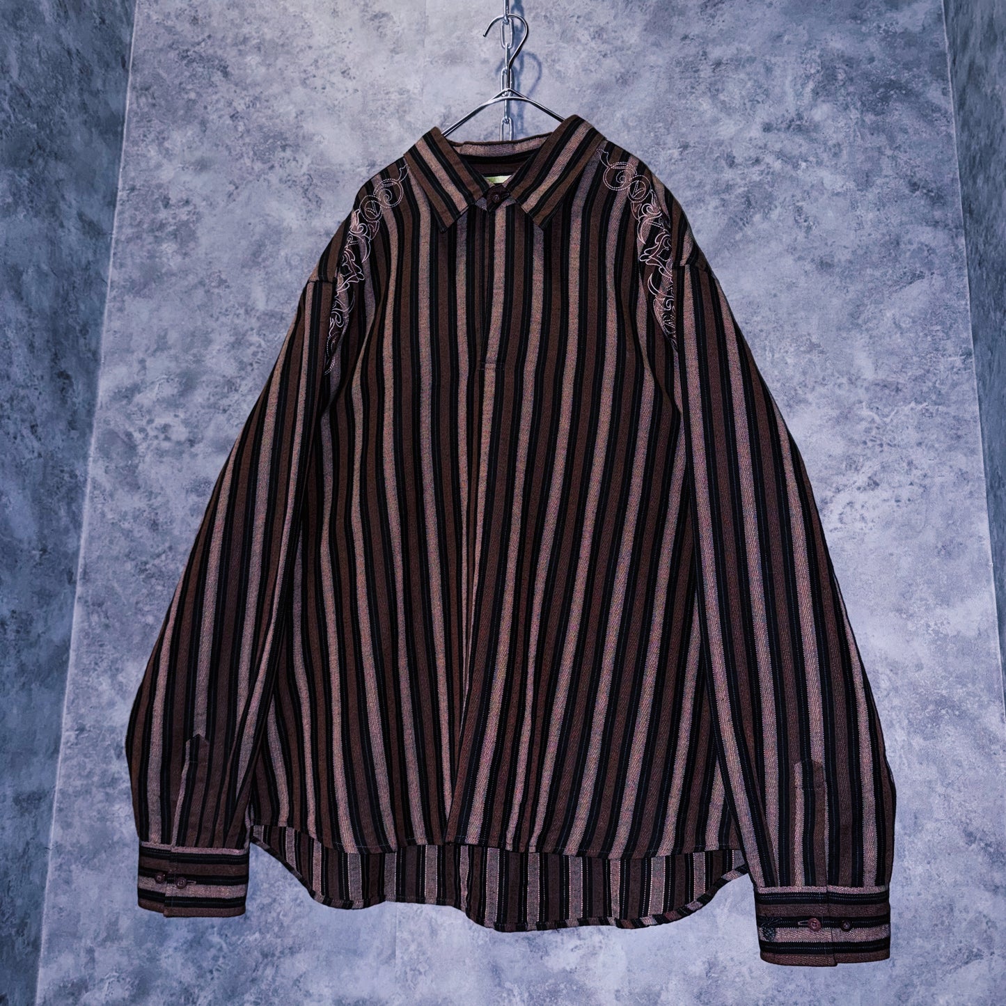 【doppio】vintage shoulder embroidery stripe pattern collar shirt