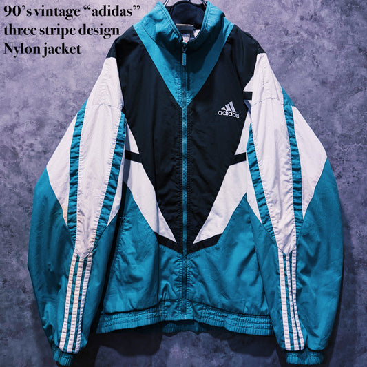 【doppio】90’s vintage “adidas” three stripe design Nylon jacket