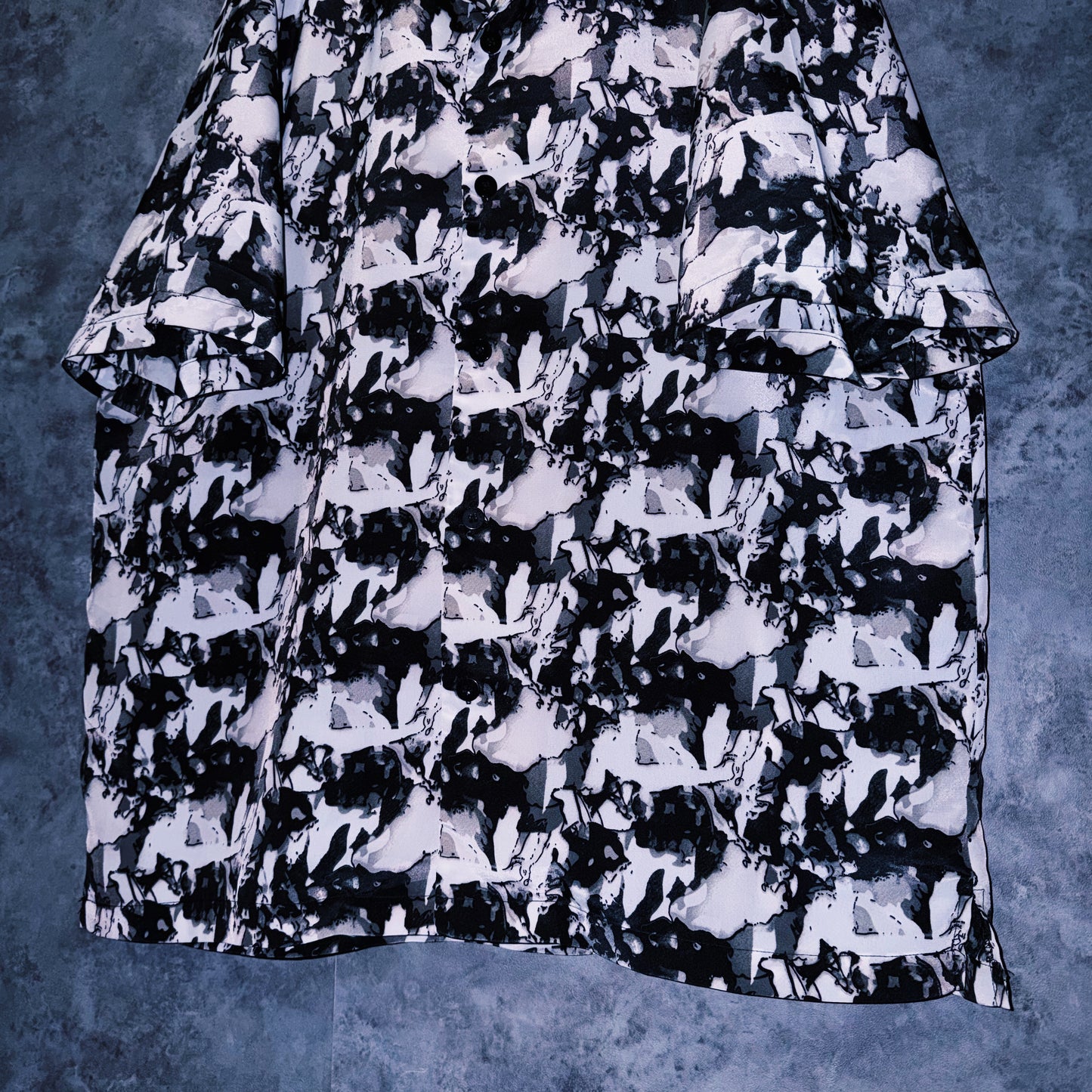 【doppio】vintage graphic print design open collar shirt