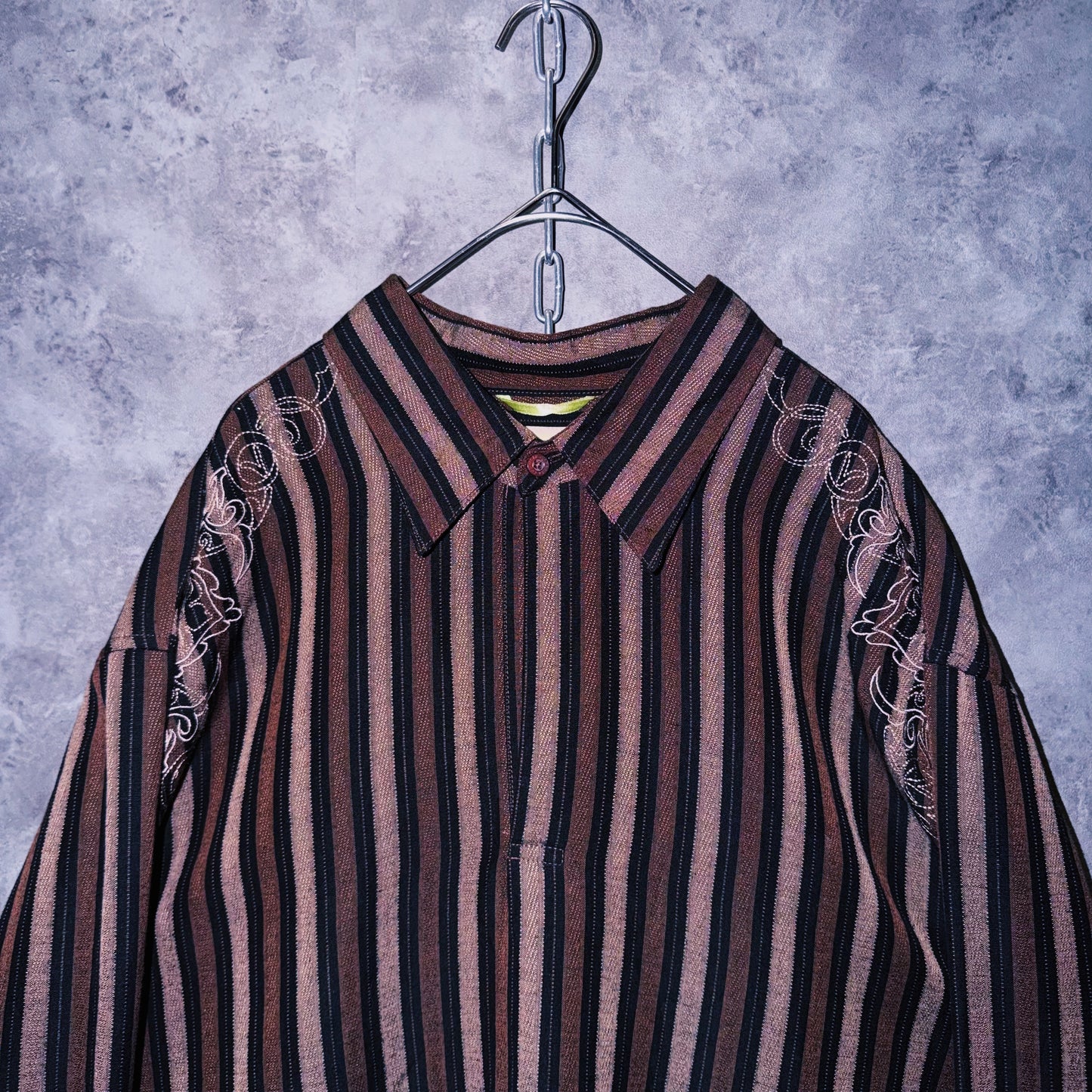 【doppio】vintage shoulder embroidery stripe pattern collar shirt