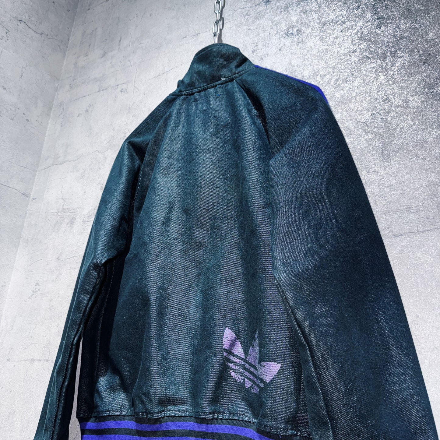 special"ADIDAS"denim material stand neck track jacket