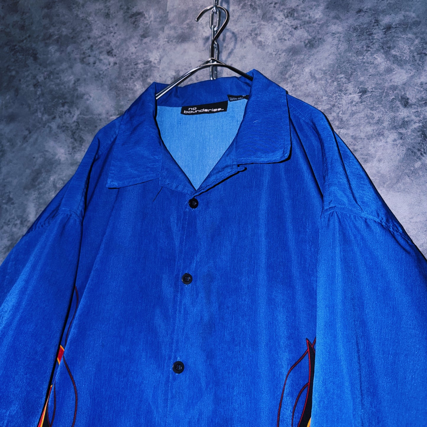 【doppio】vintage fire pattern print design open collar shirt