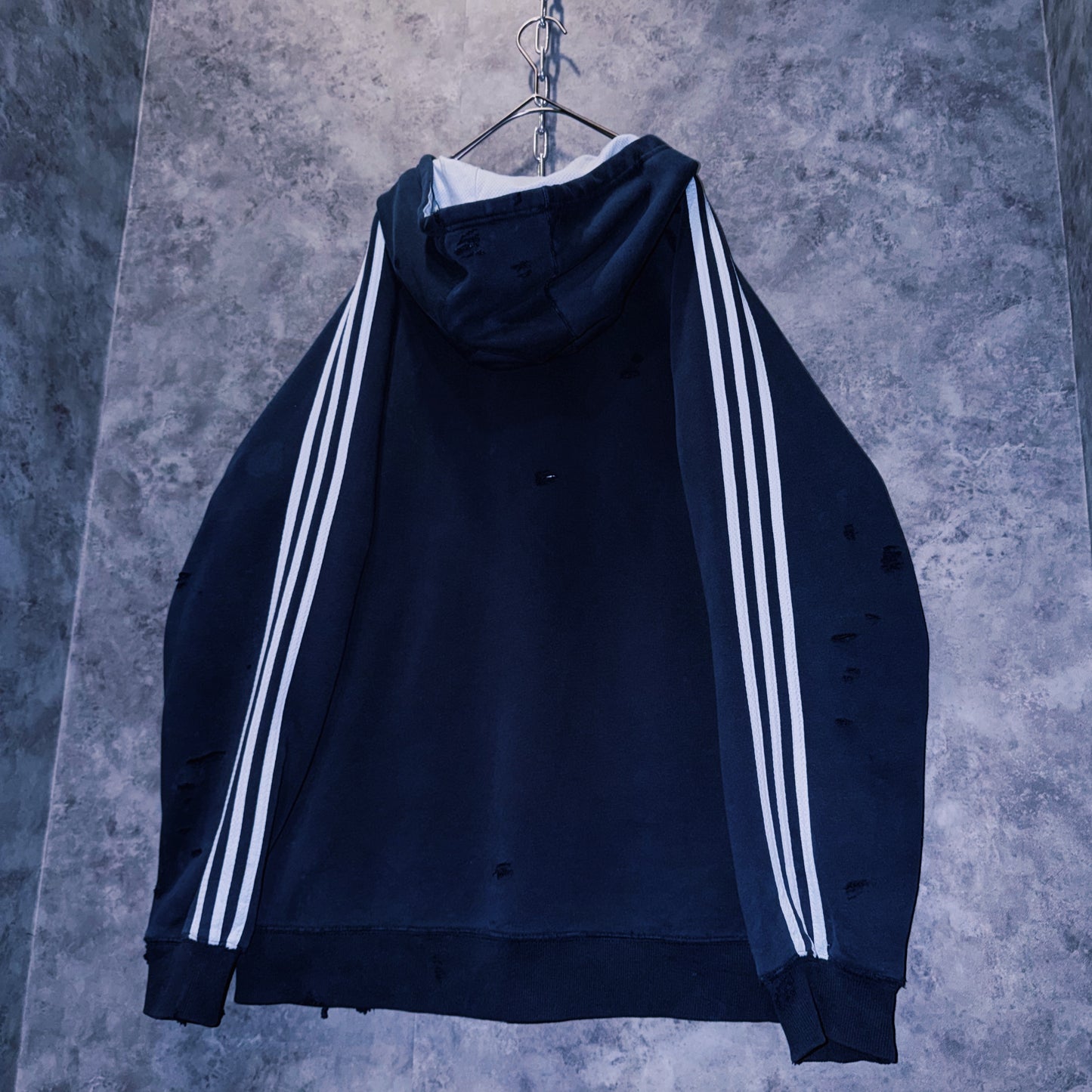【doppio】vintage “adidas” three stripe design boro custom sweat hoodie