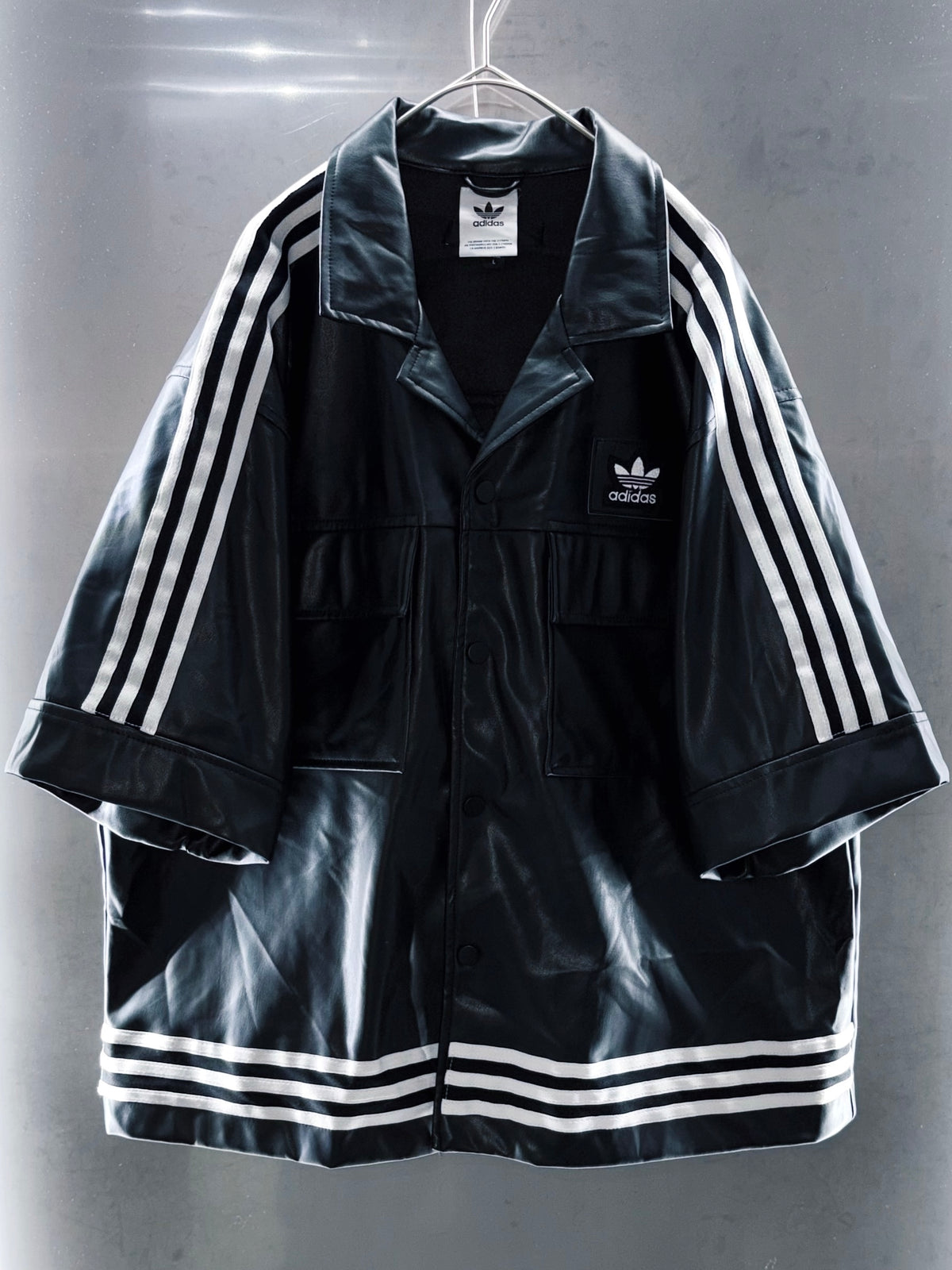 special Original Re:make adidas loose short sleeve leather shirt