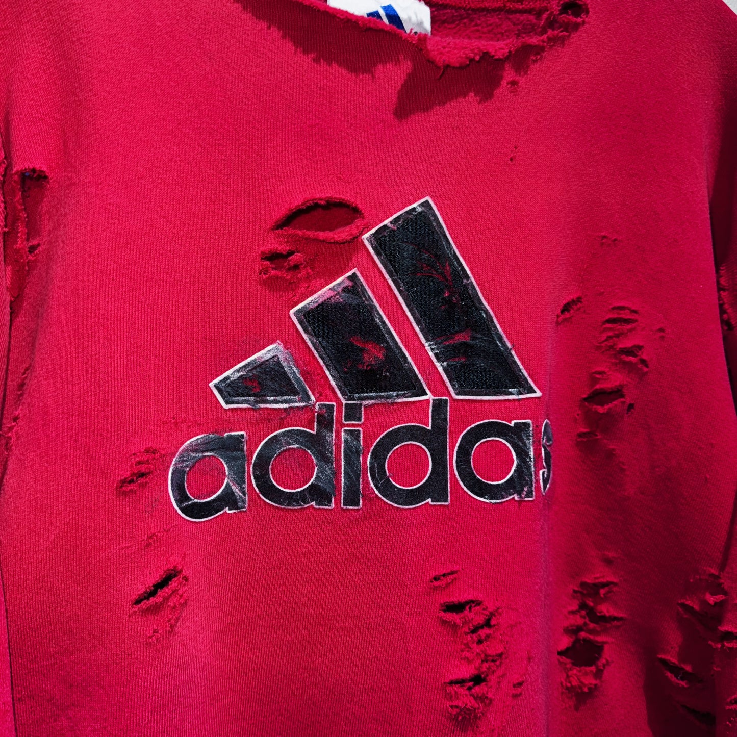 90's"ADIDAS"performance logo design boro custom pullover sweat