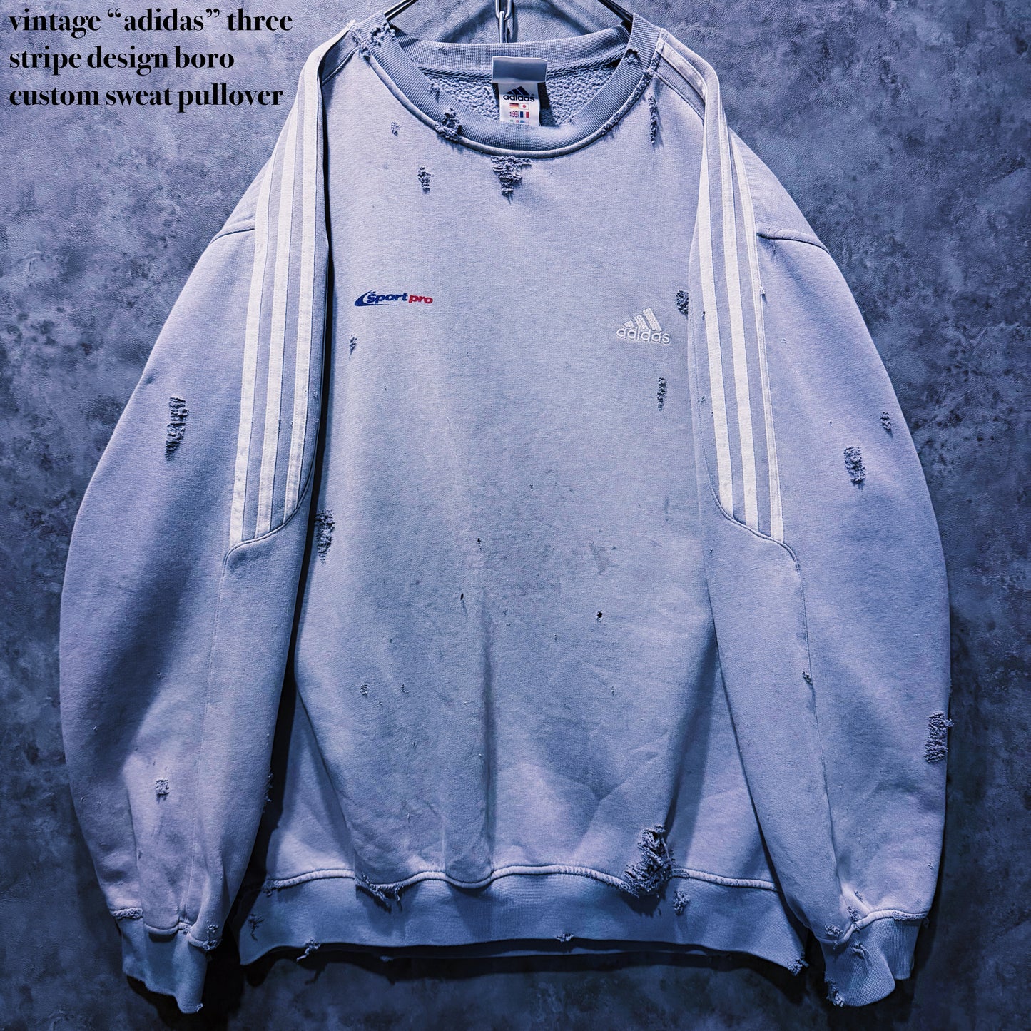 【doppio】vintage “adidas” three stripe design boro custom sweat pullover