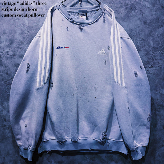 【doppio】vintage “adidas” three stripe design boro custom sweat pullover