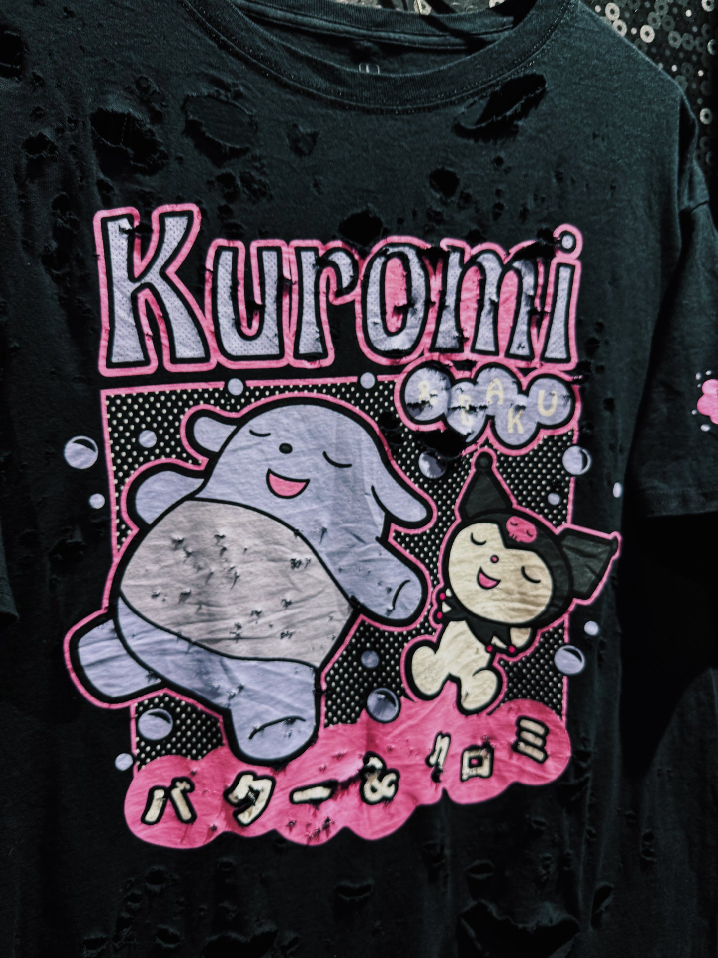 【ÆIEM】original “boro” remake Kuromi Natural Damage T-shirt
