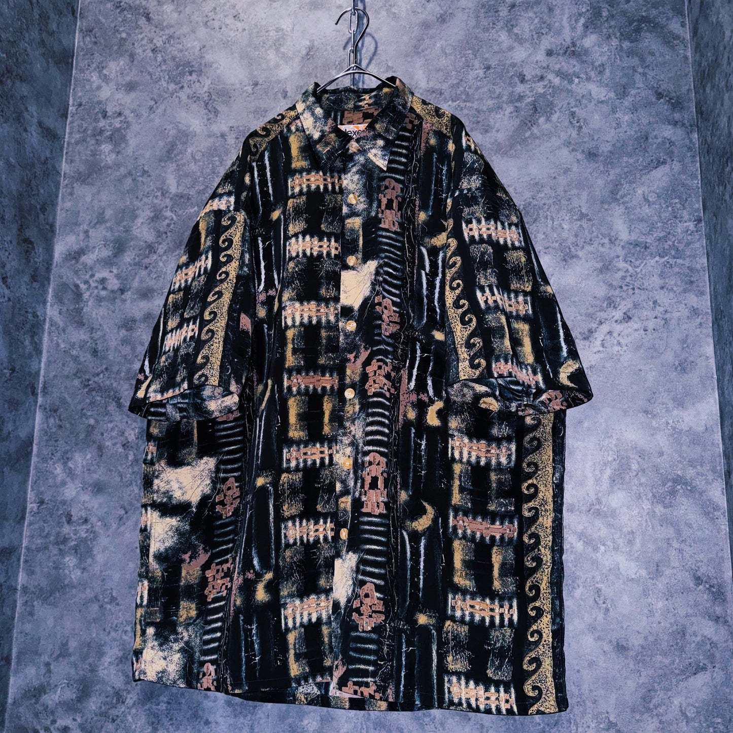 【doppio】vintage ethnic pattern print design open collar shirt
