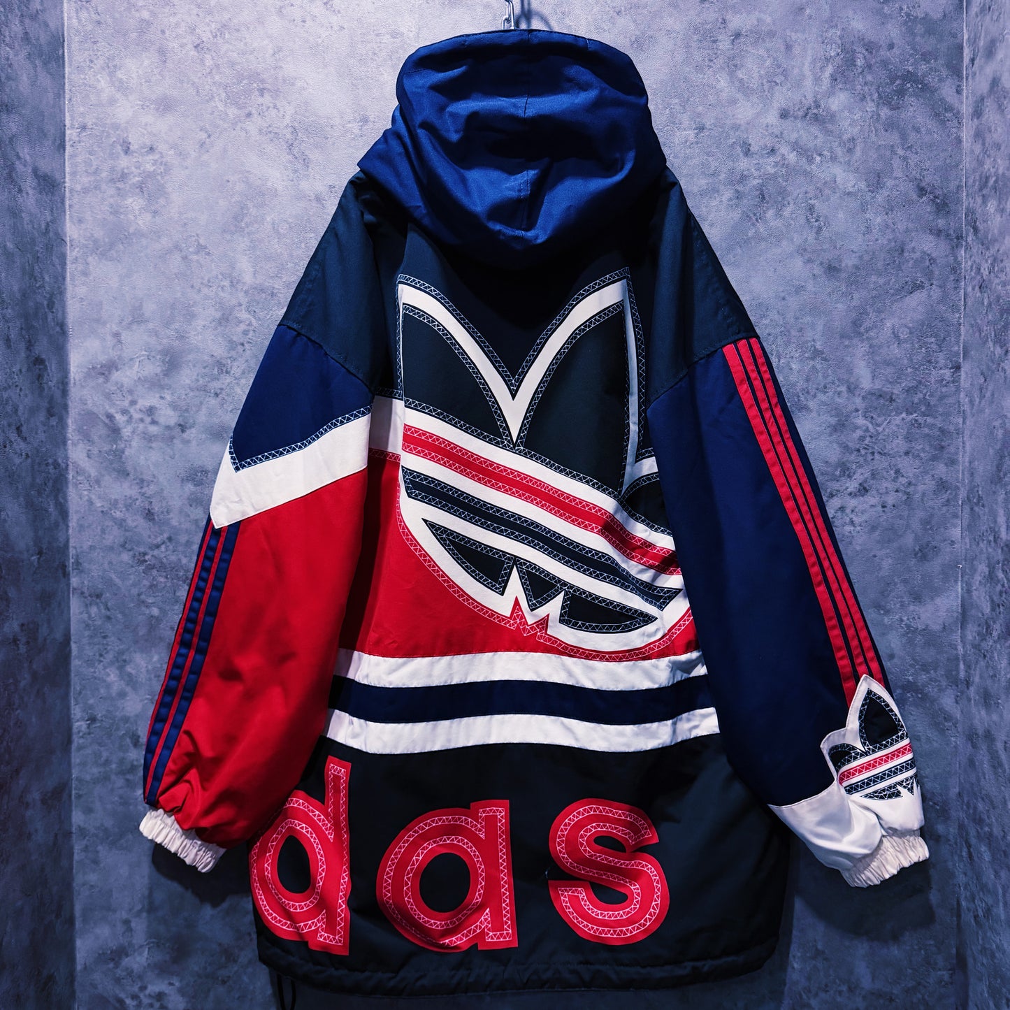【doppio】90’s vintage “adidas” big logo design Nylon anorak hoodie