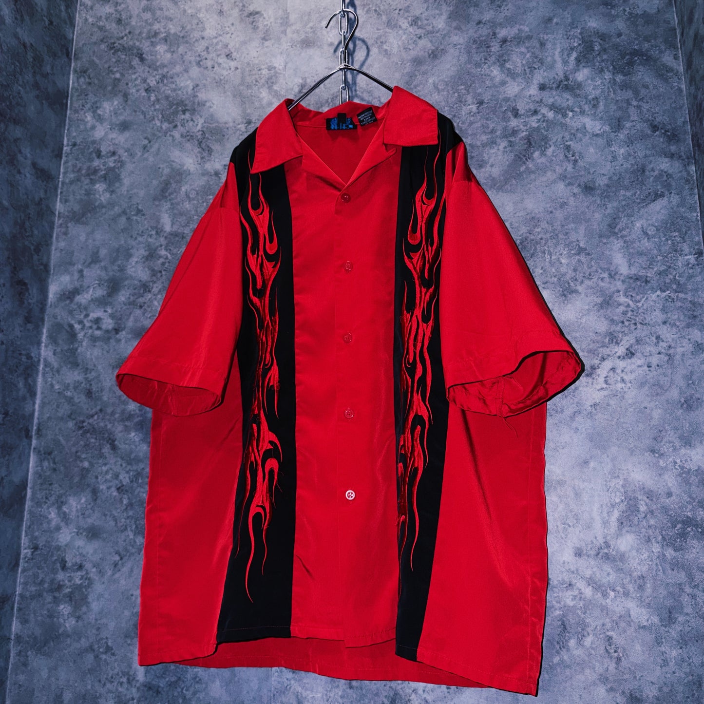 【doppio】vintage fire pattern embroidery design open collar shirt