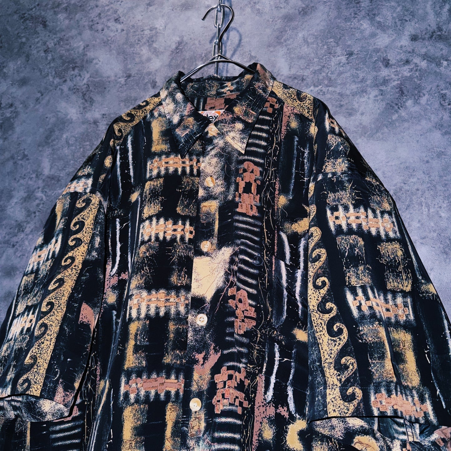 【doppio】vintage ethnic pattern print design open collar shirt