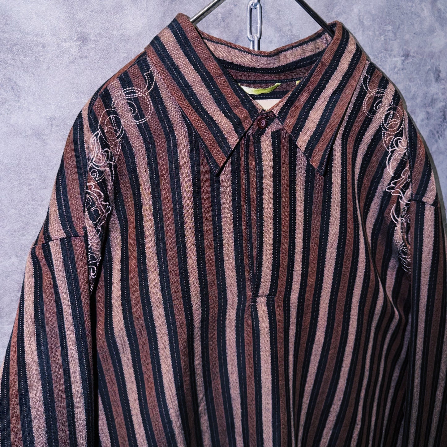 【doppio】vintage shoulder embroidery stripe pattern collar shirt