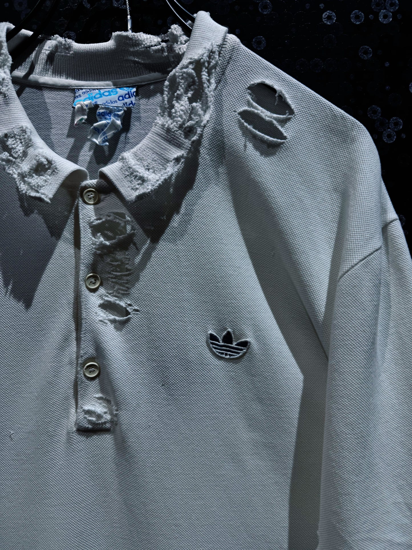 【ÆIEM】original”boro”remake adidas Trefoil Destroy Polo Shirt “white DUST”