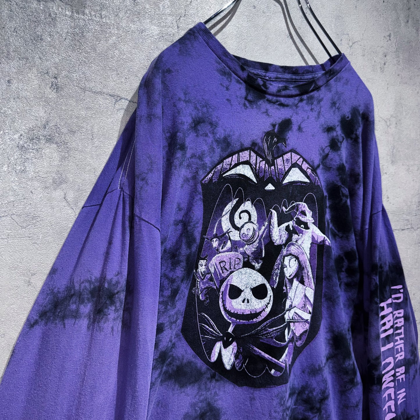 "Nightmare before Christmas"characters graphic design long sleeve Tie-Dye T shirt