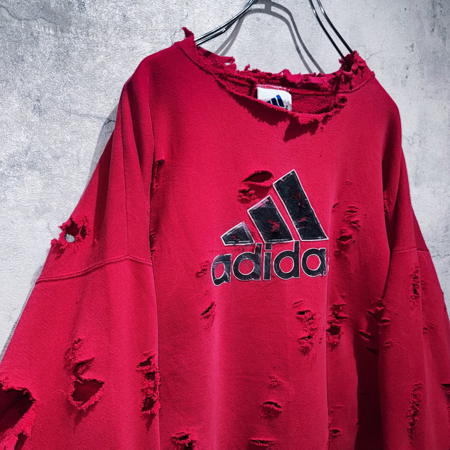 90's"ADIDAS"performance logo design boro custom pullover sweat