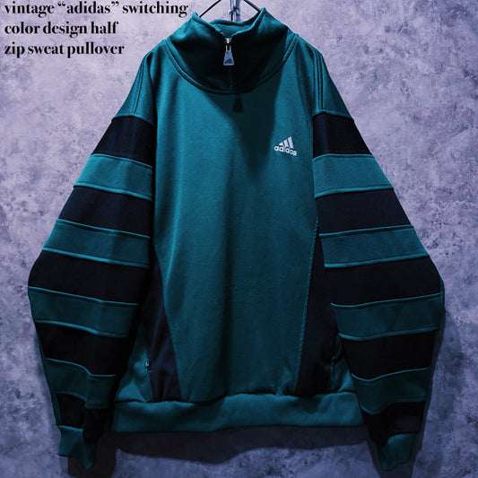 【doppio】vintage “adidas” switching color design half zip sweat pullover