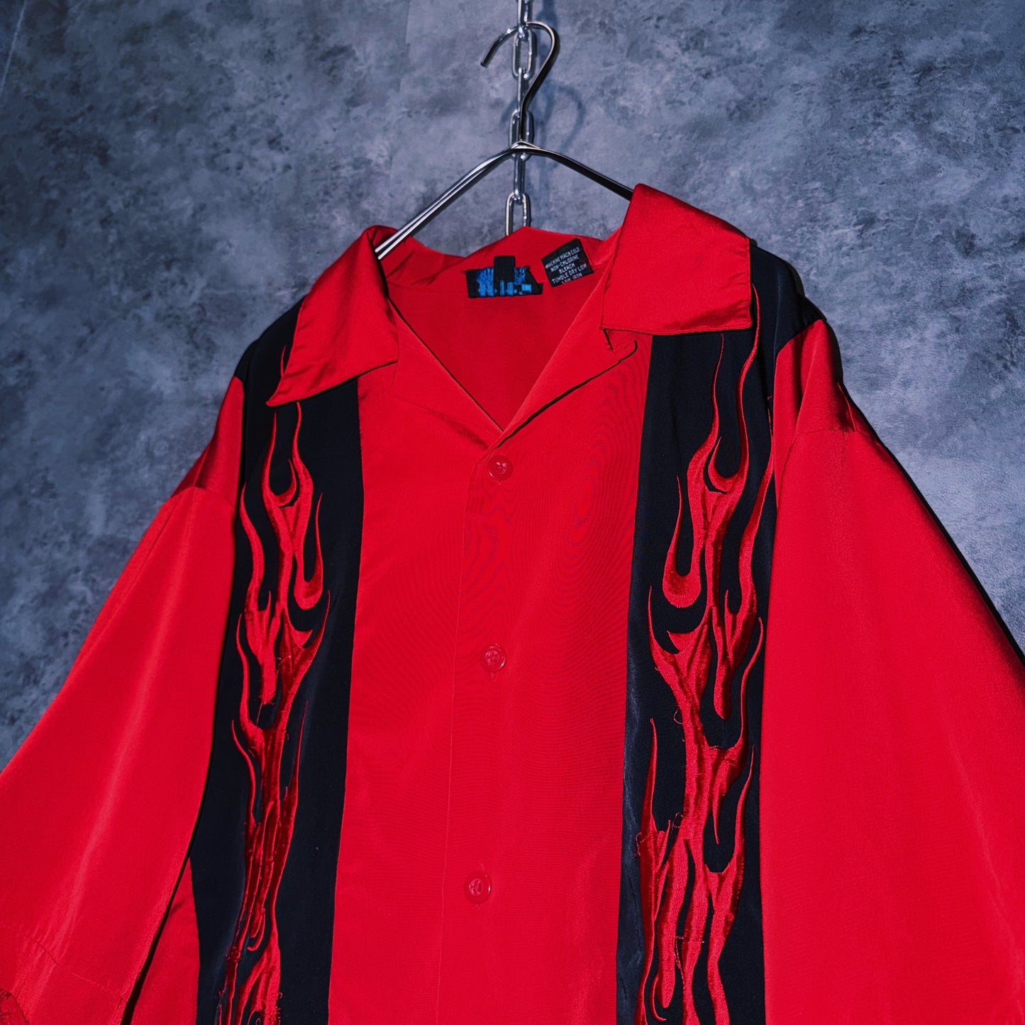 【doppio】vintage fire pattern embroidery design open collar shirt