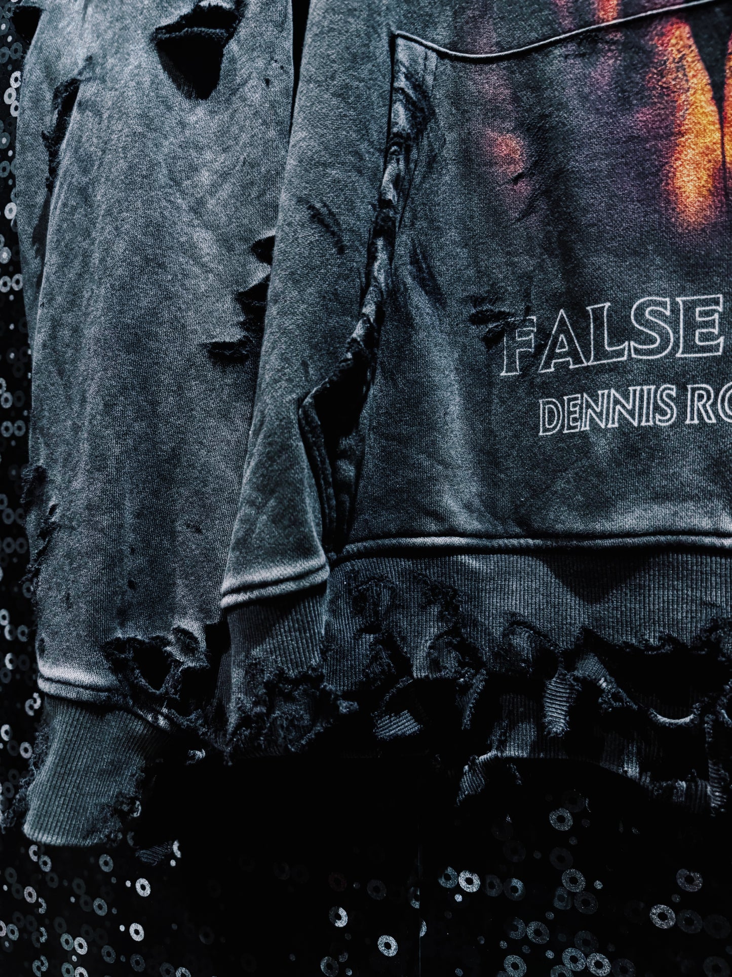 ￼【ÆIEM】original “boro” remake Dennis Rodman “FALSE GOD” Destroy Pullover hoodie