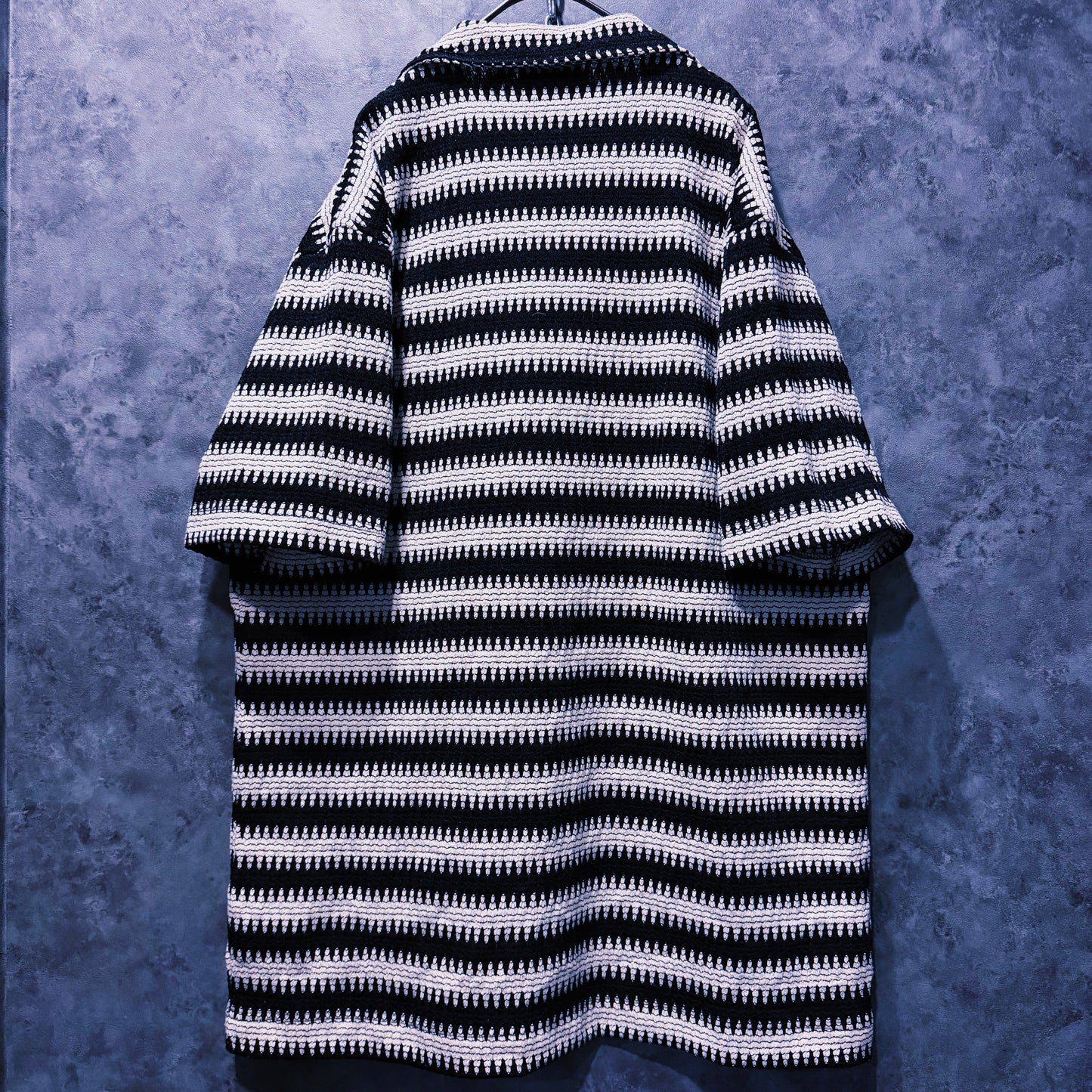 【doppio】vintage wave border design open collar shirt