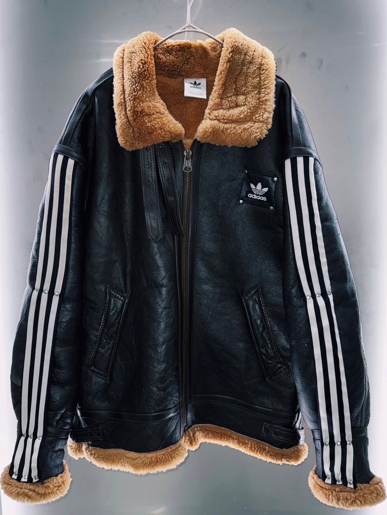 special Original Re:make "vintage adidas x vintage B-3 Leather jacket"