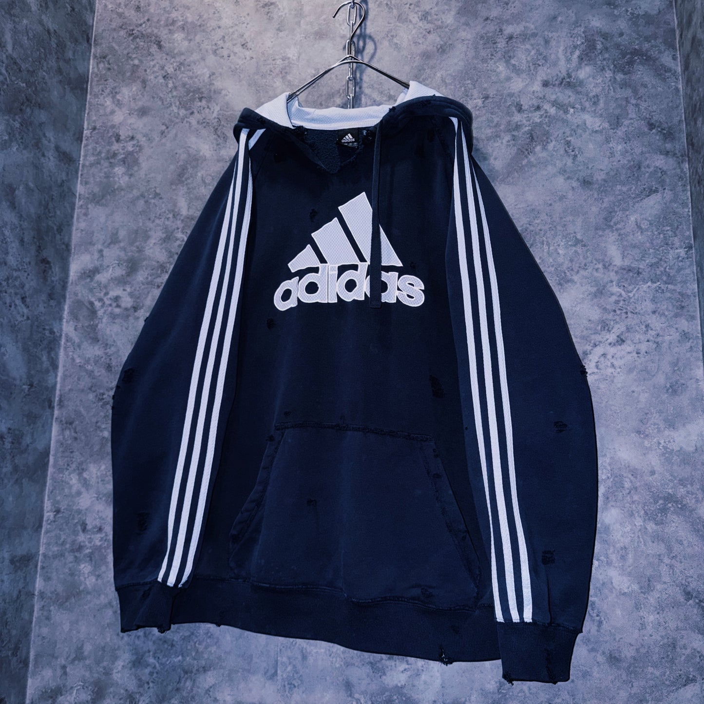 【doppio】vintage “adidas” three stripe design boro custom sweat hoodie