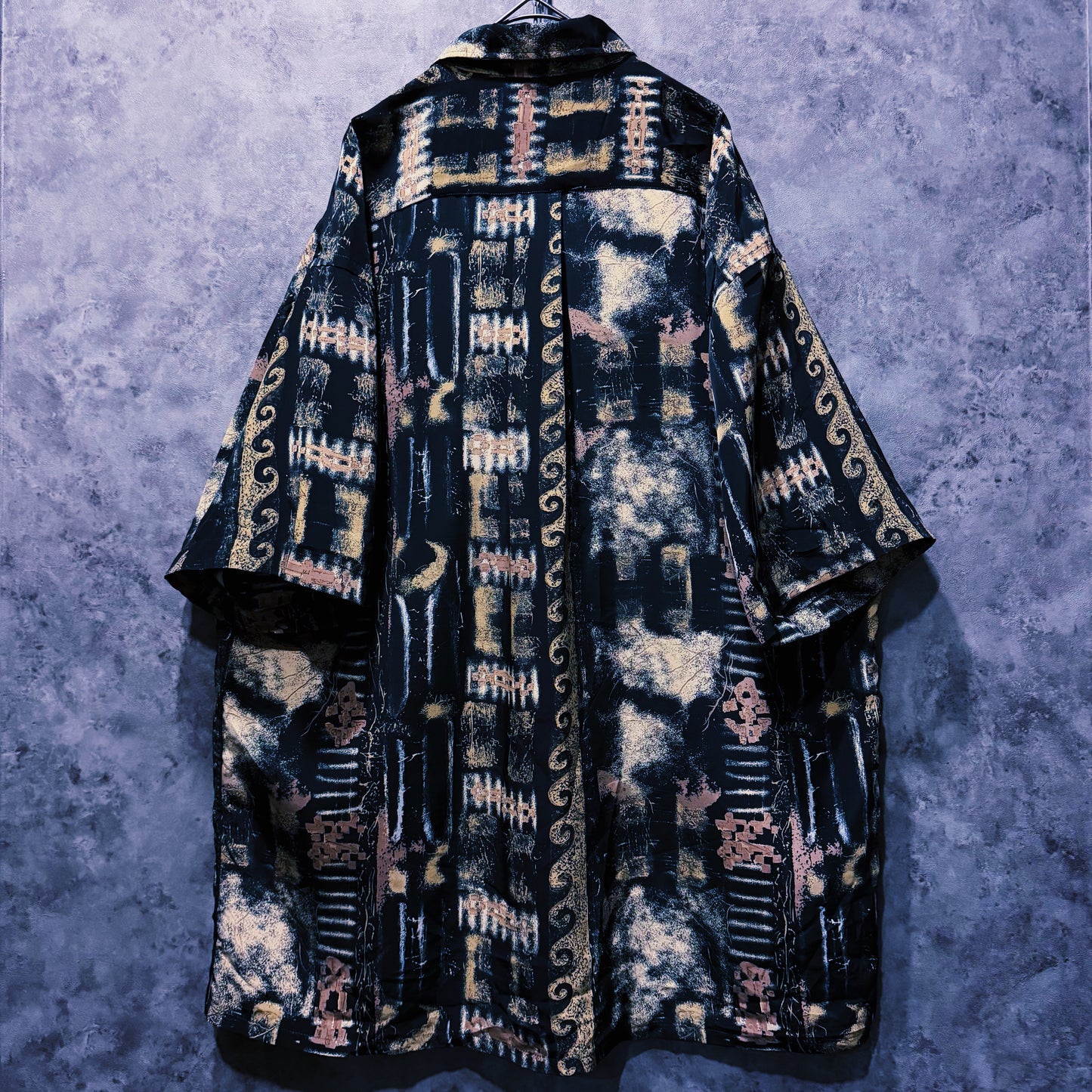 【doppio】vintage ethnic pattern print design open collar shirt