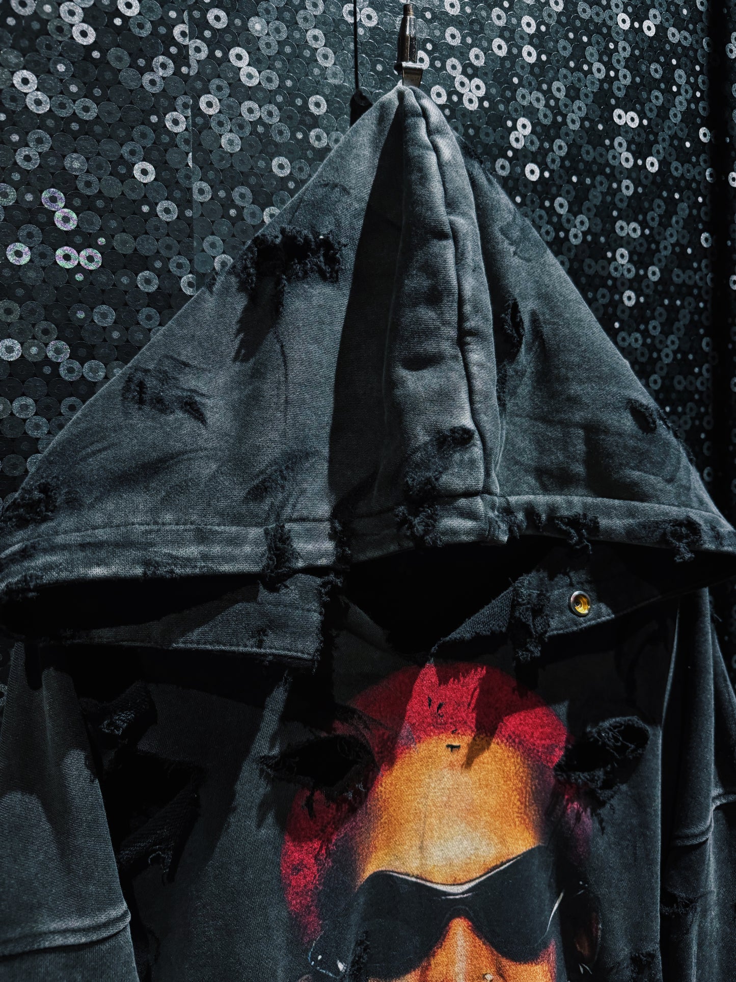 ￼【ÆIEM】original “boro” remake Dennis Rodman “FALSE GOD” Destroy Pullover hoodie