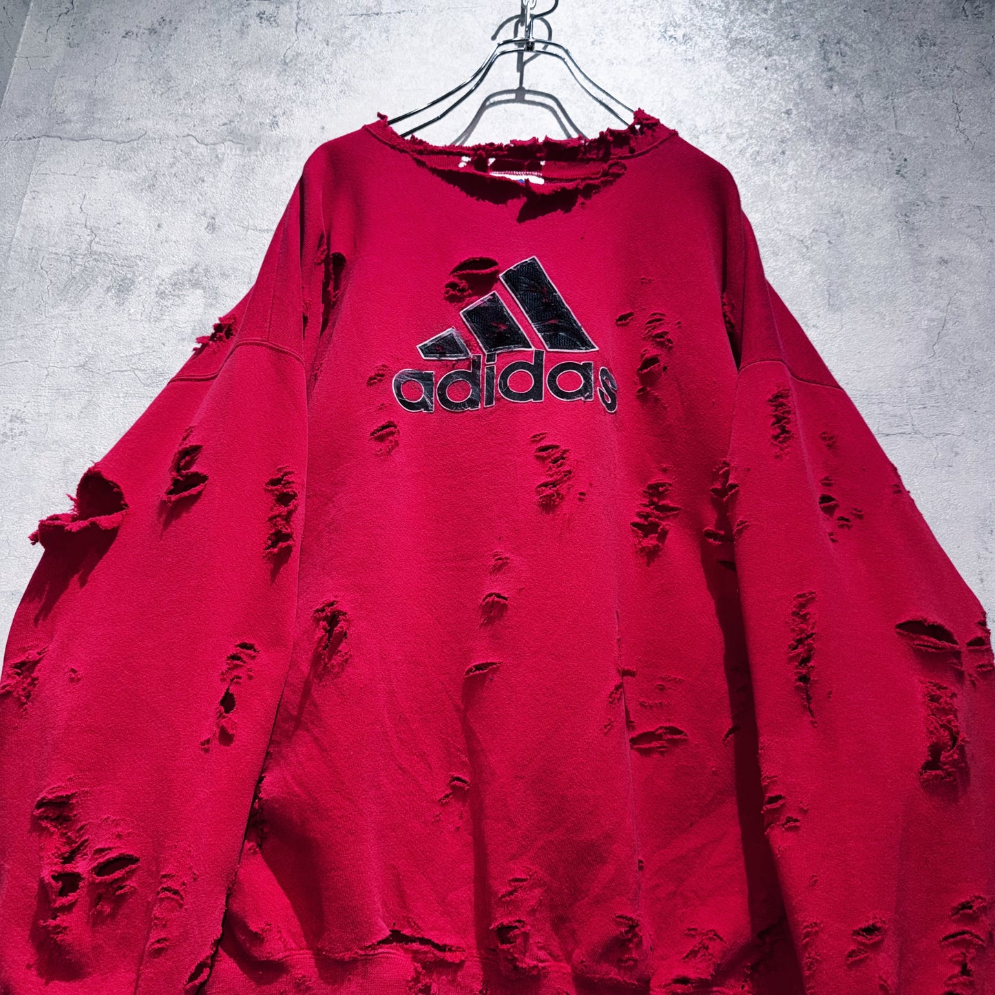90's"ADIDAS"performance logo design boro custom pullover sweat