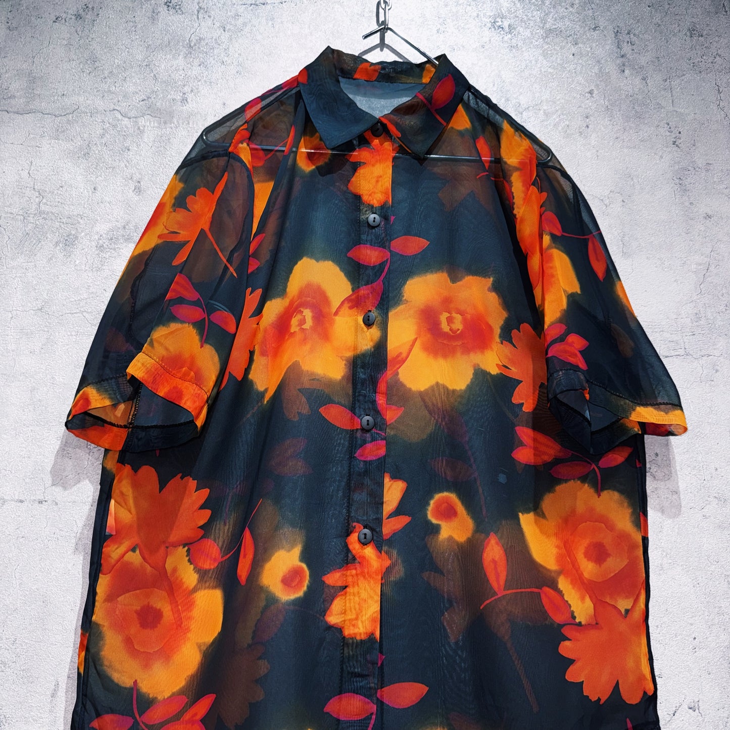 vintage flower pattern design short sleeve sheer shirt