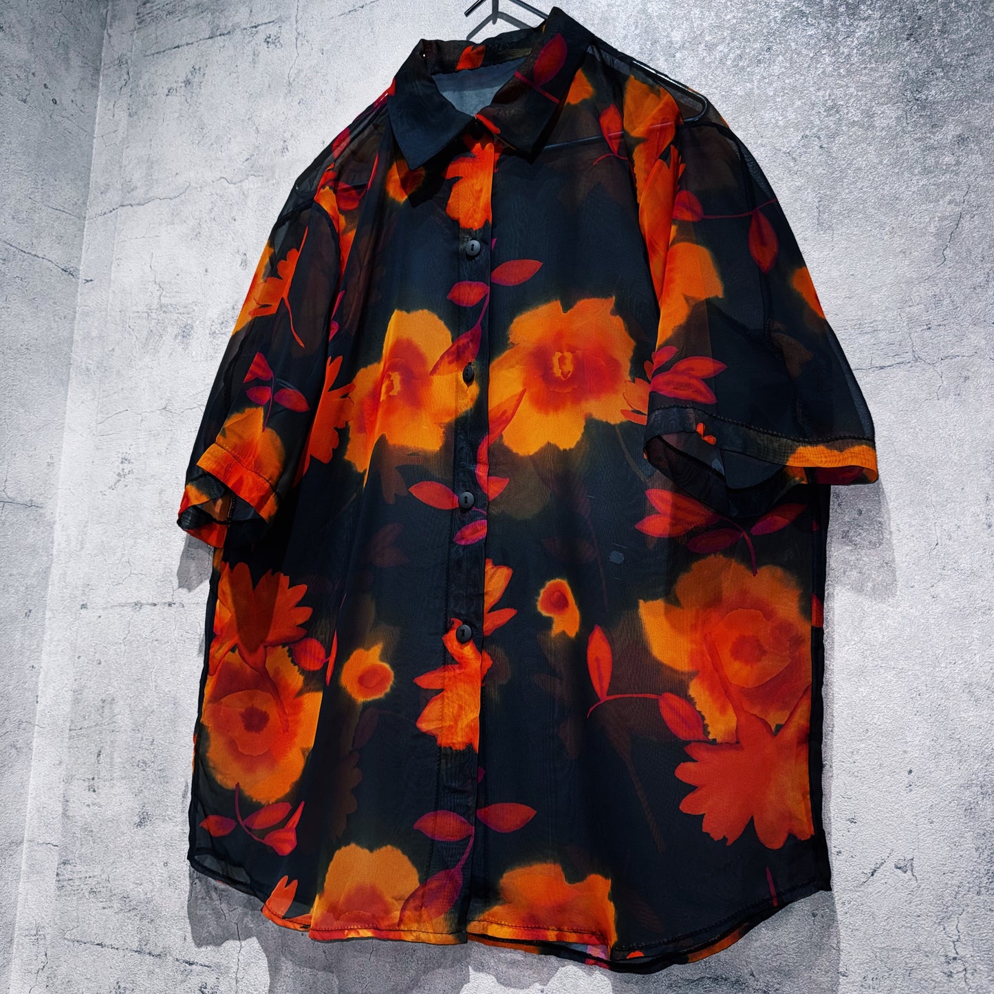 vintage flower pattern design short sleeve sheer shirt