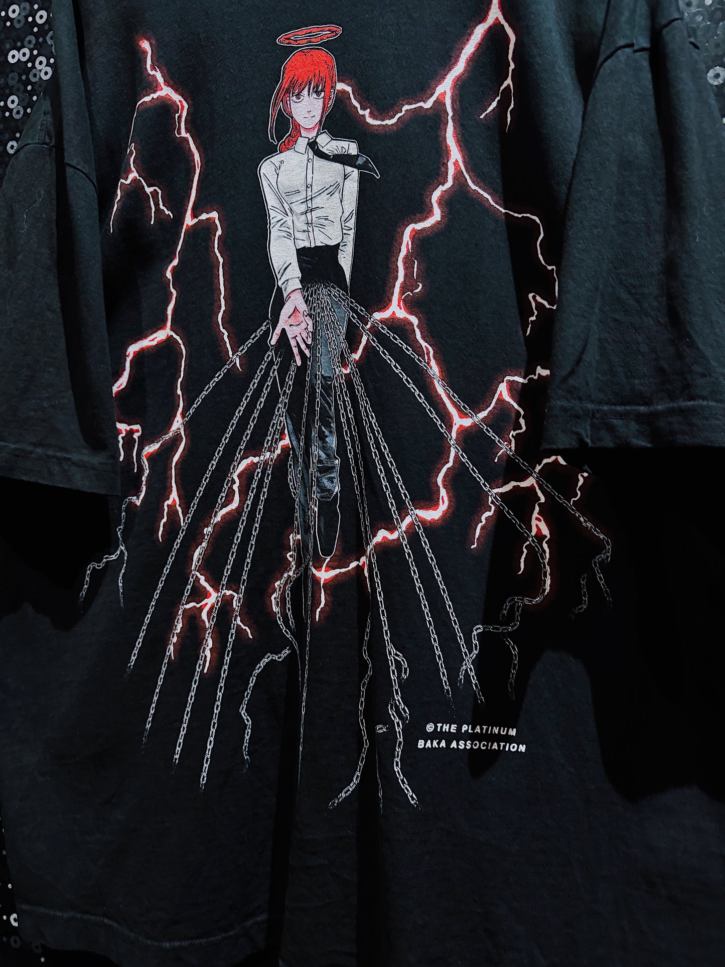 ￼【ÆIEM】Chainsaw Man Makima Lightning Graphic Big Silhouette T-shirt