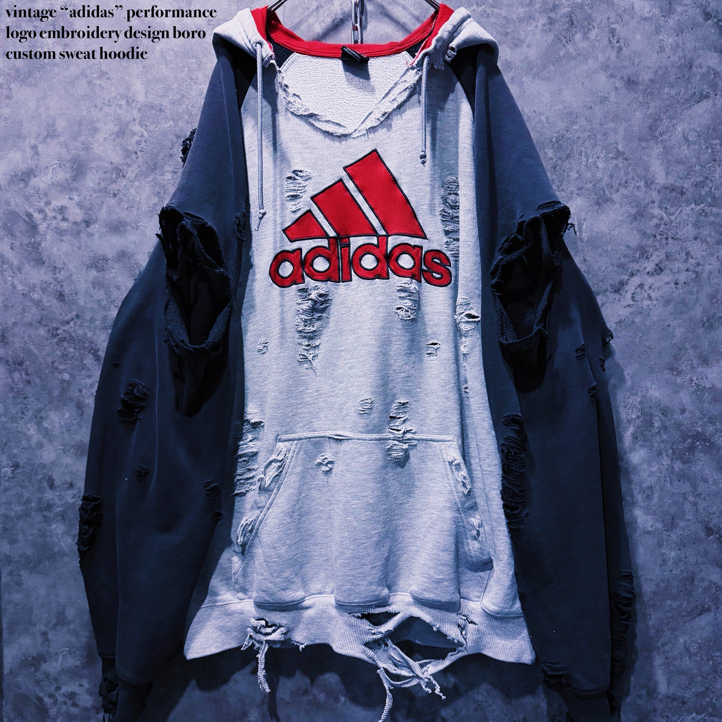 【doppio】vintage “adidas” performance logo embroidery design boro custom sweat hoodie