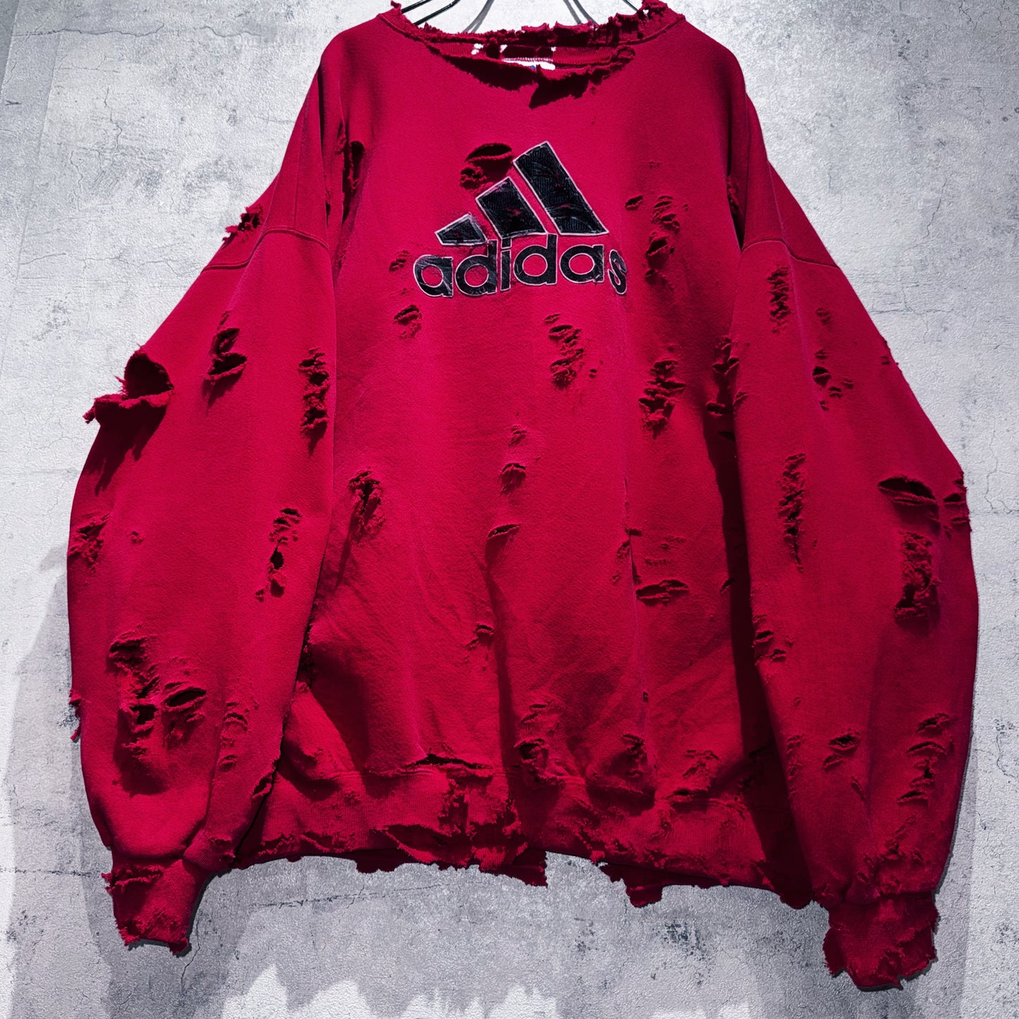 90's"ADIDAS"performance logo design boro custom pullover sweat