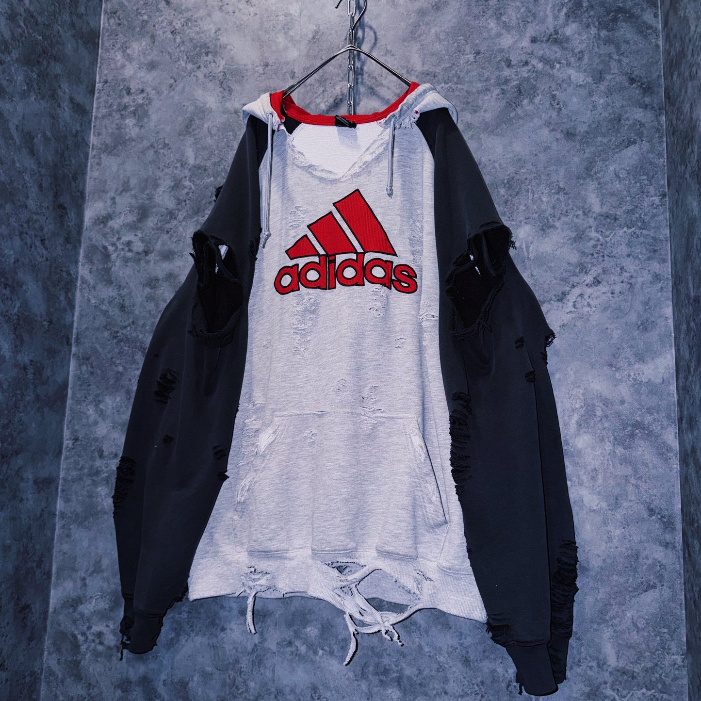 【doppio】vintage “adidas” performance logo embroidery design boro custom sweat hoodie
