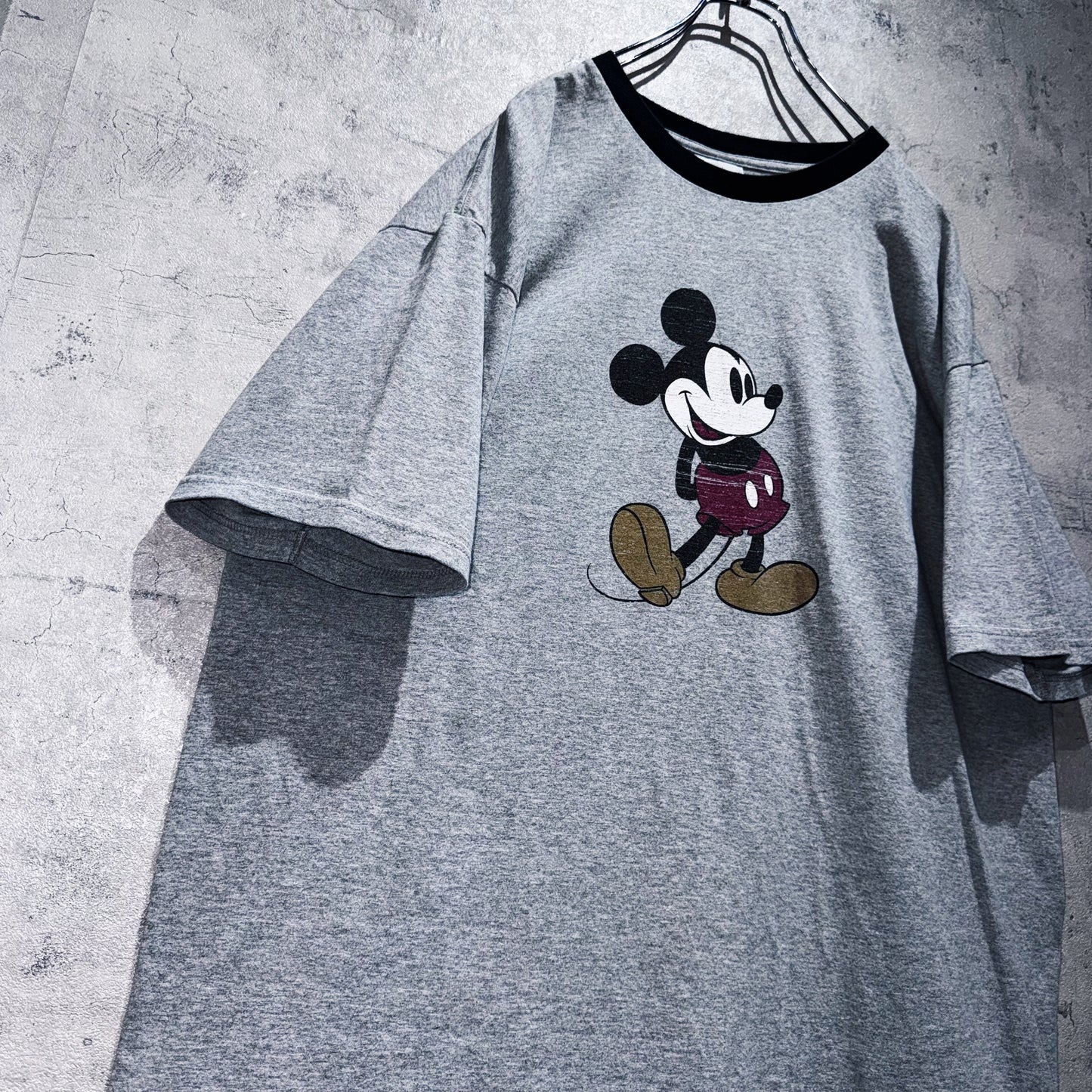 00's"Mickey Mouse"single design graphic print ringer T shirt