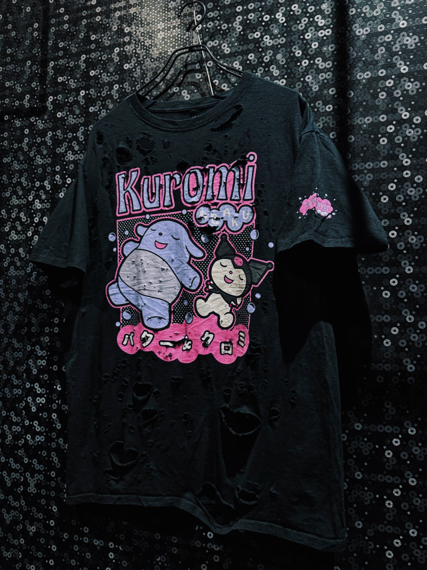 【ÆIEM】original “boro” remake Kuromi Natural Damage T-shirt