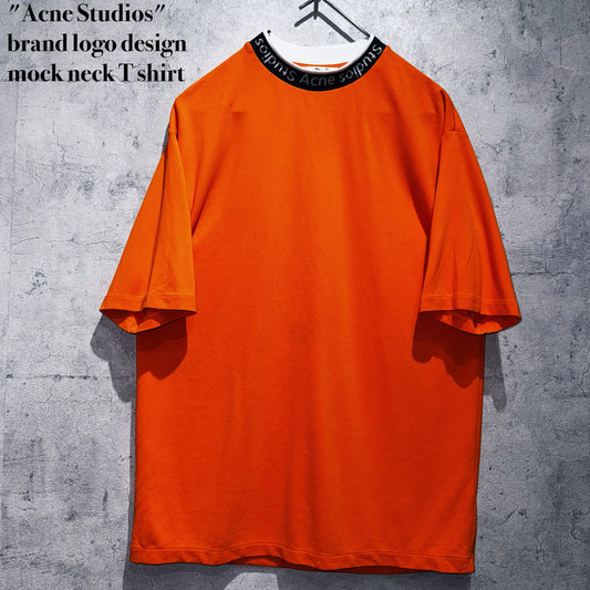 "Acne Studios"brand logo design mock neck T shirt