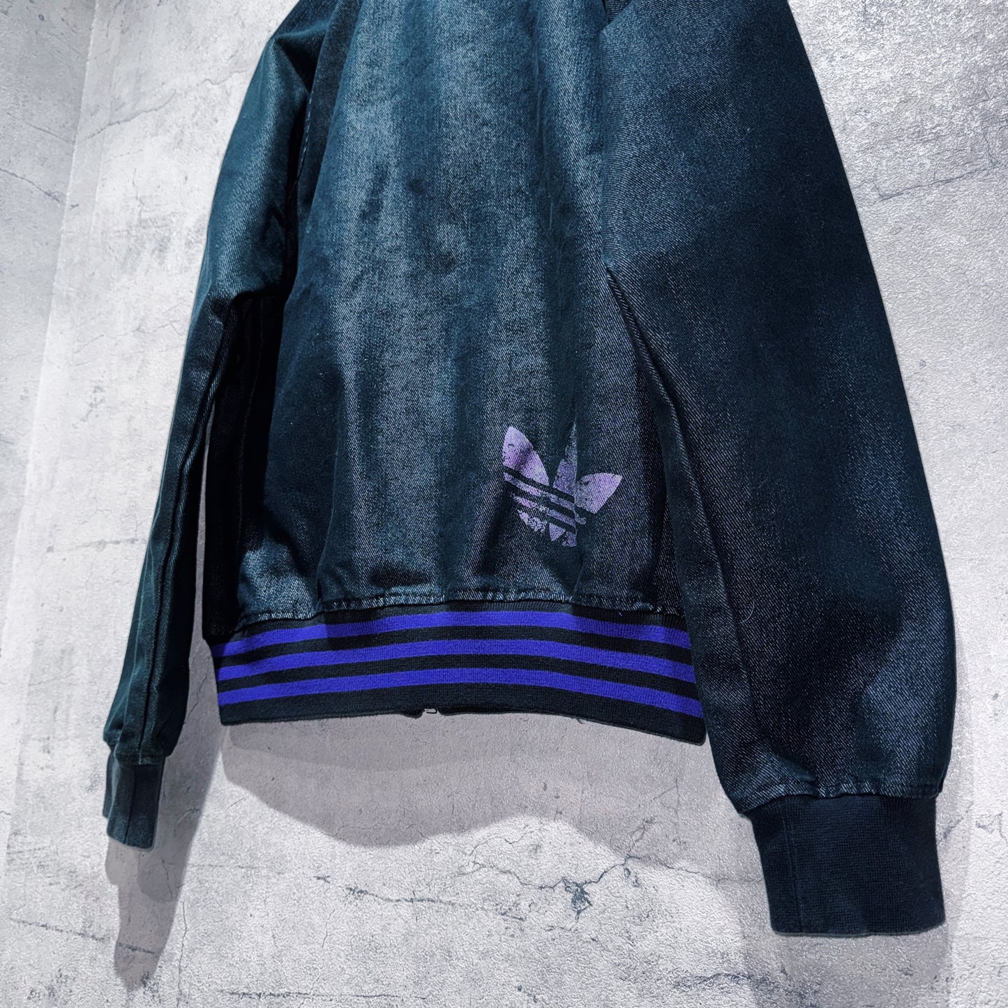 special"ADIDAS"denim material stand neck track jacket