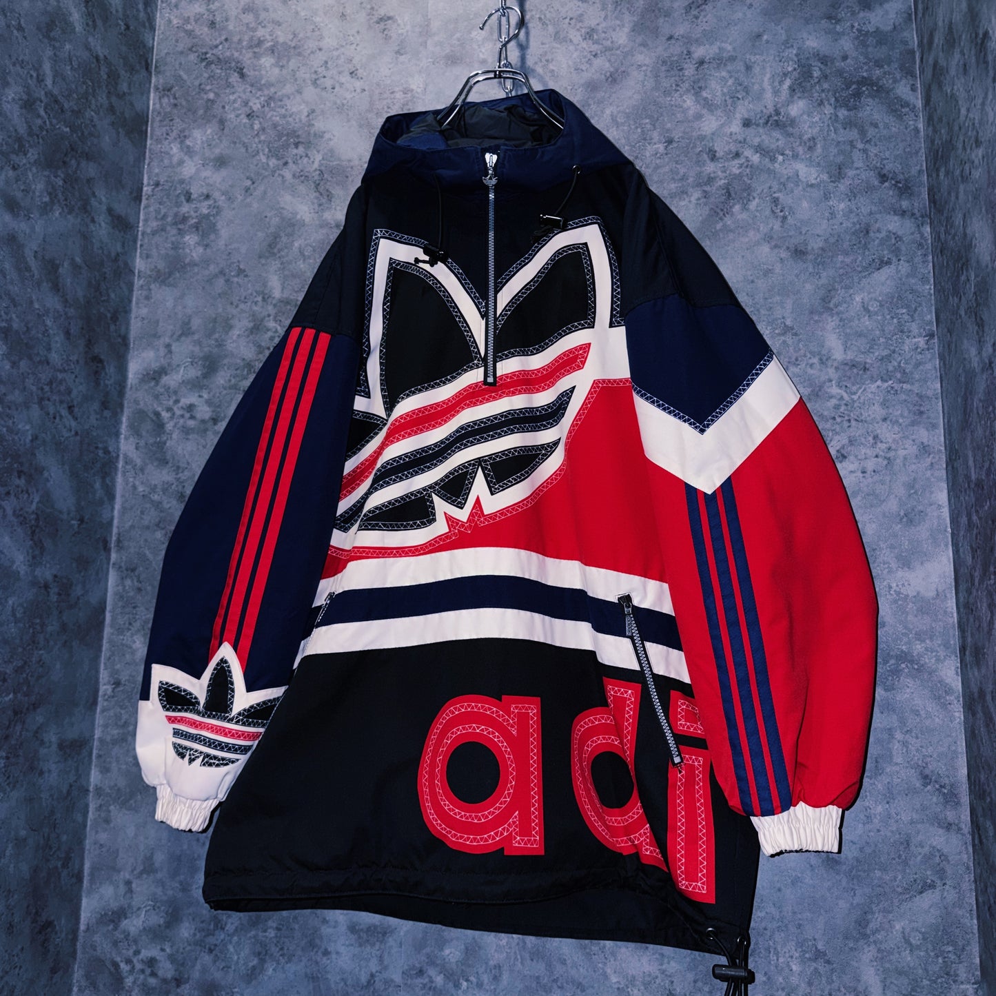 【doppio】90’s vintage “adidas” big logo design Nylon anorak hoodie