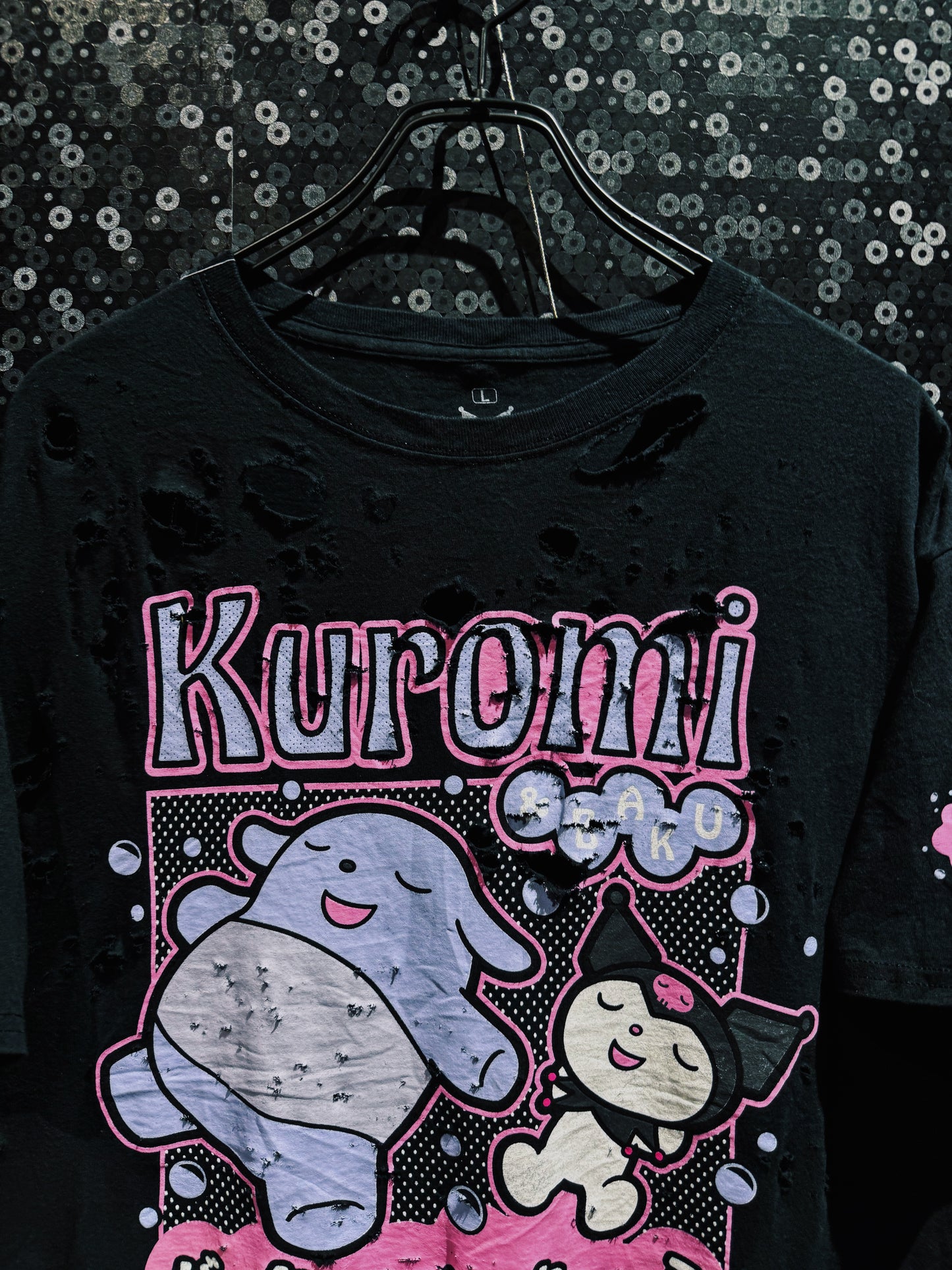 【ÆIEM】original “boro” remake Kuromi Natural Damage T-shirt